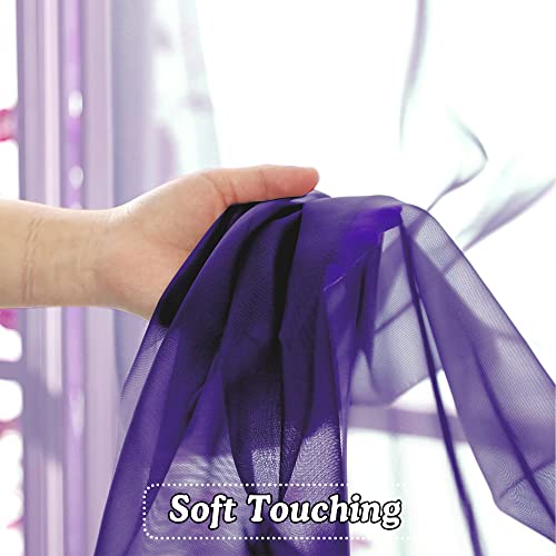 Image of OVZME 2 Pieces Sheer Curtains 96 Length Window Treatments, Voile Drapes Light Airy Window Decor for Patio Door Living Room Bedroom, Each W42 X L96 inches, Purple