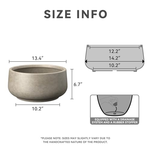 Kante 13.4" Dia Round Curvy Concrete Planter, Large Plant Pots with Drainage Hole and Rubber Plug for Indoor Outdoor Plants, Flower Pot for Home Garden Patio Porch, Weathered Concrete by Kante - Image 2