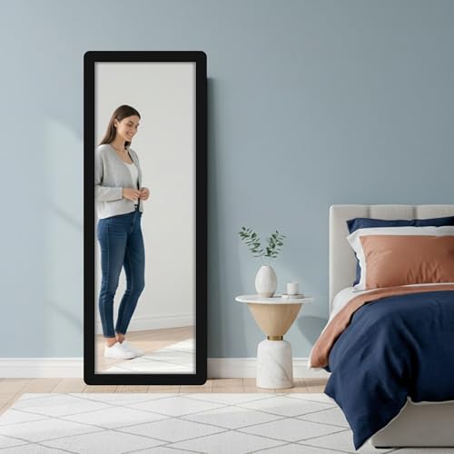 Image of Creative Arts n Frames 15x51 inch Classic Black Long Fiber Wood Wall Hanging Mount HD Mirror Home Decor Items Living Room Bathroom Bedroom Hotel Office (Classic Black Color Framed HD Mirror)