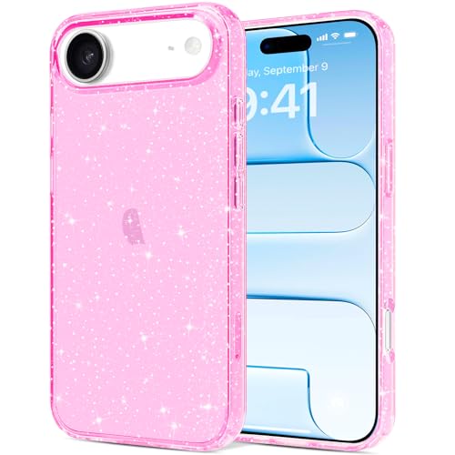 JJGoo Compatible with iPhone Air Case Clear Glitter, Sparkle Soft TPU Transparent Shockproof Women Girls Slim Bling Sparkly Bumper Cover Phone Cases for iPhone Air, Pink