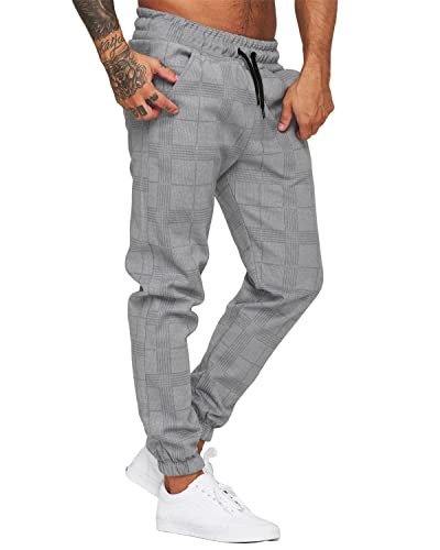 Mens Outdoors Jogger Pants Casual Athletic Drawstring Trousers Slim Fit Stretch Pants Plaid Sweatpants Lightgrey #TOP15