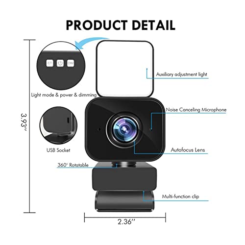 1080P 2K Full HD Webcam AF Web Câmera embutida com luz ajustável Microfone de foco automático Câmera