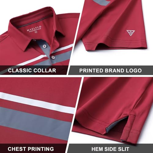 M MAELREG Golf Shirts for Men Dry Fit Short Sleeve Lightweight Business Casual Striped Print Polo Shirt for Men
