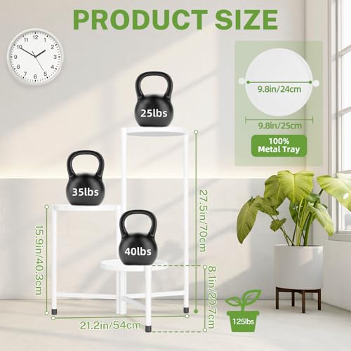 Image of iDavosic.ly 3 Tier Large Plant Stand Indoor, 10 Inch Wide Tall Corner Metal Plant Stands Outdoor for Multiple Plants, Folding Tiered Flower Display Holder Rack Shelf, White