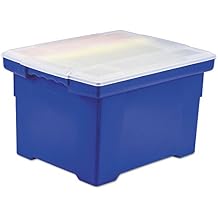 Storex 61554U01C Plastic File Tote Storage Box Letter/Legal Snap-On Lid Blue/Clear