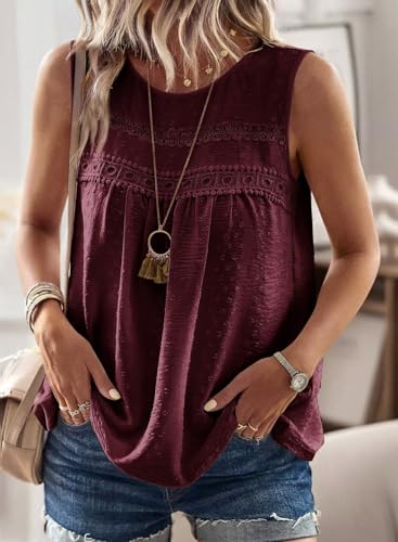 Image of Falechay Womens Summer Tops Boho Shirts Crewneck Sleeveless Tank Tops Flowy Lace Hem Casual Blouses Clothing Trendy 2026