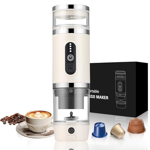 Umisu Kaffeemaschine, tragbar, 3-in-1, mit Milchaufschäumer, Espressomaschine mit Kapseln 20 Bar und gemahlenem Kaffee, für Büro, Auto, Camping, Wandern, Reisen, Weihnachten, Geburtstag, Beige