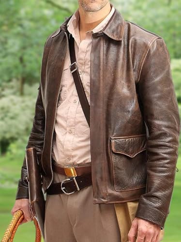 Jaqueta masculina de couro bomber marrom vintage Harrison Ford Jones dos Raiders of The Lost Ark Ind