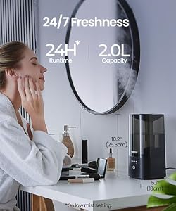 ROSEKM 2L Cool Mist Humidifier for Bedroom and Plants, Quiet, Black — photo 3 of 6