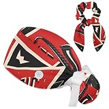 Music Sax Jazz Instrument Red Grey Surgical Cap with Buttons/Bow Hair Scrunchy for Long Hair