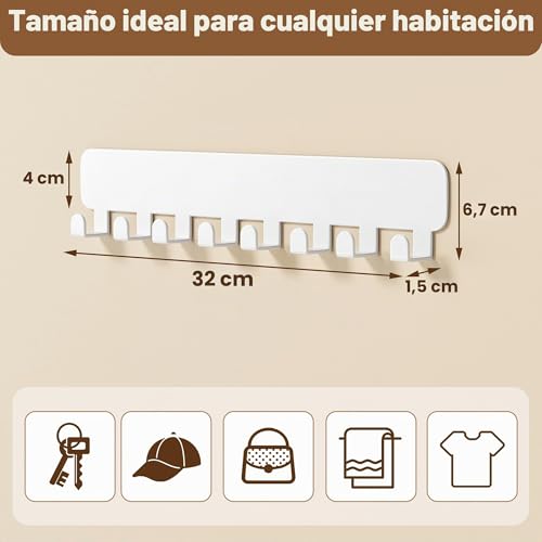 Miniatura 7 de Ganchos Para Llaves De Pared, Porta Llaves Autoadhesivo Sin Taladro Para Pegar En La Pared, Blanco 1 Pack