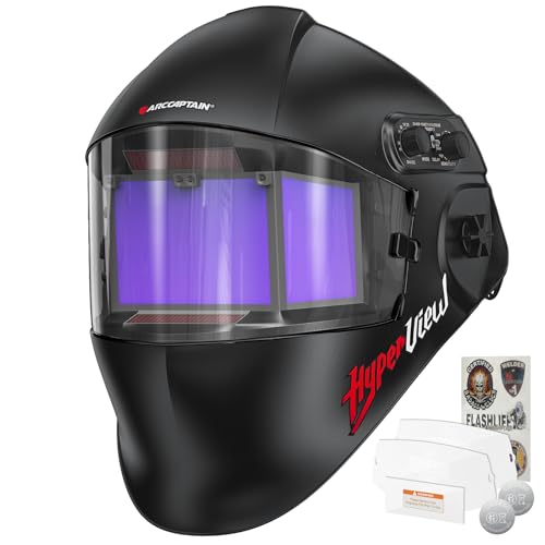 Image of ARCCAPTAIN Welding Helmet Auto Darkening with Side Lens(DIN3/13), 180° Panoramic View, 1/1/1/1 True Color Welding Hood with 4 Arc Sensor Solar, Wide Shade 3/4-8/9-13 for TIG/MIG/ARC/Cut/GRIND, Black