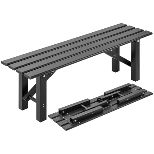 TECSPACE Aluminum Outdoor Patio Bench Black,47.2 x 14.2X 15.7 inches,Integrated Type Without Installation,Light Weight High Load-Bearing,Outdoor Bench for Park Garden,Patio and Lounge