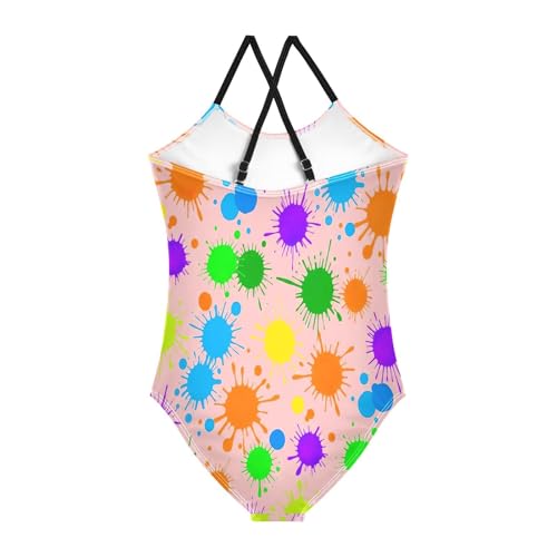 Colorful Paint Splatters Blobs Girls 1 Piece Swimsuit with Adjustable Shoulder Strap, Beach Bathing Suit, 3-102