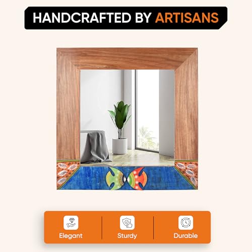 Image of AAKRITI ART CREATIONS Nemo Rosewood Mirror with Fish Motifs (18x18)