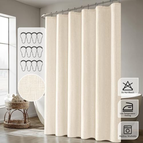 ANRODUO Cream White Linen Textured Fabric Shower Curtain Set - W72xL84 by ANRODUO - Used condition - Image 6