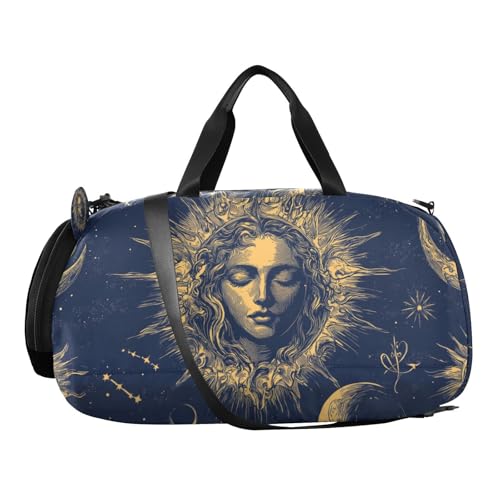 Duffle Bag for Boys or Girls with Shoes Compartment, Vintage Celestial Star Sun Sports Travel Bag Overnight2