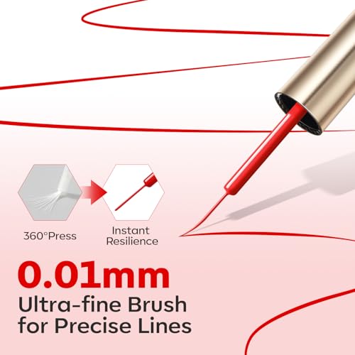 Image of modelones Red French Tip Liner Gel Polish 15ml Built-in Fine Brush | Bright Apple Red Nail Art Gel Paint Swirl Fine Line Design Easy Draw Long Lasting Soak Off U V Cure DIY Home Salon Manicure