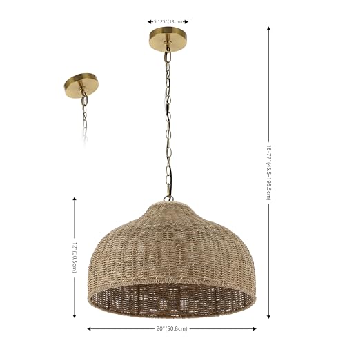 JONATHAN Y JYL1133A Eliza 20" 1-Light Coastal Bohemian Rattan/Iron Dome LED Pendant Rustic, Cottage, Farmhouse, Mediterranean, Office, Living Room, Dining Room, Bedroom, Hallway, Brown/Brass Gold - Image 4