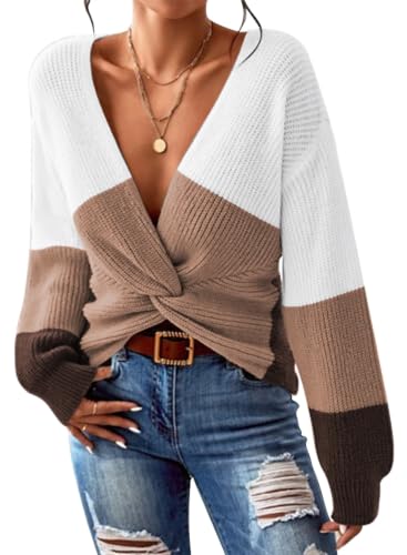 Pink Queen Soft V Neck Long Sleeve Sweater for Women