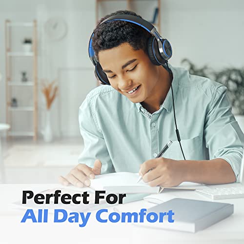 Ailihen C8 Wired Headphones With Microphone And Volume Control Folding Lightweight Headset For Cellphones Tablets Chromebook Smartphones Laptop Computer Pc Mp3/4 (Black/Blue) #TOP4