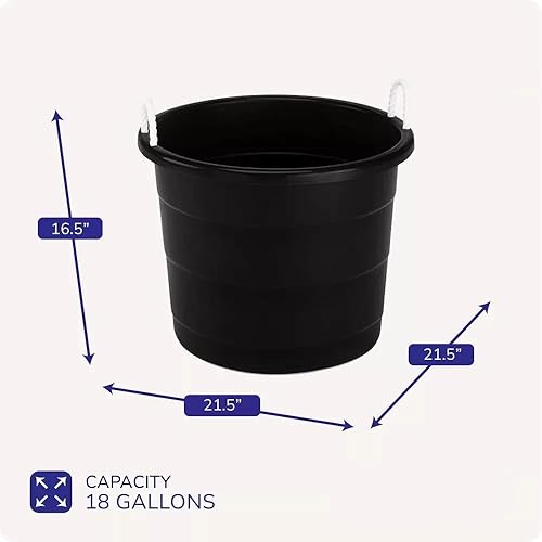 Miniatura 2 de Tina de almacenamiento con asas de cuerda, 18 galones, color negro
