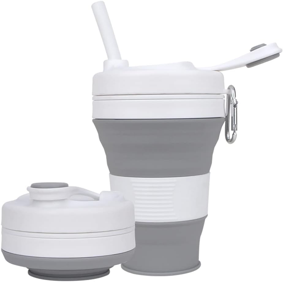 Silicone Coffee Cup with Straw lid Collapsible Cups for Traveling 20oz Lightweight Folding Water Mug for Picnic Hicking Camping Climbing (Black)