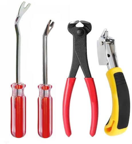 INBWENH 4Pcs Upholstery Staple Remover Tool Set Nail Puller, Staple Puller Set Including End Cutting Plier, Tack Pullers, Carpet Remover, Removing Staples from Construction Furniture Floor Wall Wooden