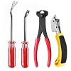 4Pcs Upholstery Staple Remover Tool Set Nail Puller, Staple Puller Set Including End Cutting Plier, Tack Pullers, Carpet Remover, Removing Staples from Construction Furniture Floor Wall Wooden
