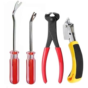 4Pcs Upholstery Staple Remover Tool Set Nail Puller, Staple Puller Set Including End Cutting Plier, Tack Pullers, Carpet Remover, Removing Staples from Construction Furniture Floor Wall Wooden