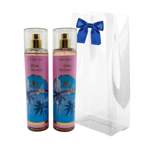 Bath & Body Works PINK CASHMERE Fine Fragrance Mist Gift Set with a Blue Bow for Holidays 8 fl oz each - Pack of 2