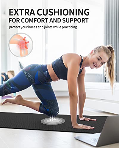 Cambivo Yoga Mat For Women Men Kids, Extra Thick Yoga Mat Double-Sided Non Slip, Professional Tpe Yoga Mats, Workout Mat With Carrying Strap For Yoga, Pilates And Floor Exercises(Black, 6Mm) #TOP5