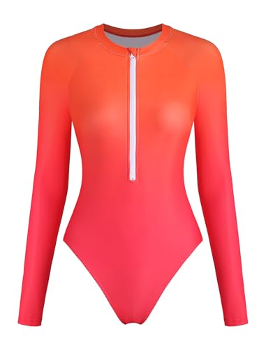 Image of ZAFUL Women's Long Sleeve Rash Guard Swimsuit One Piece Zipper Surfing Bathing Suit
