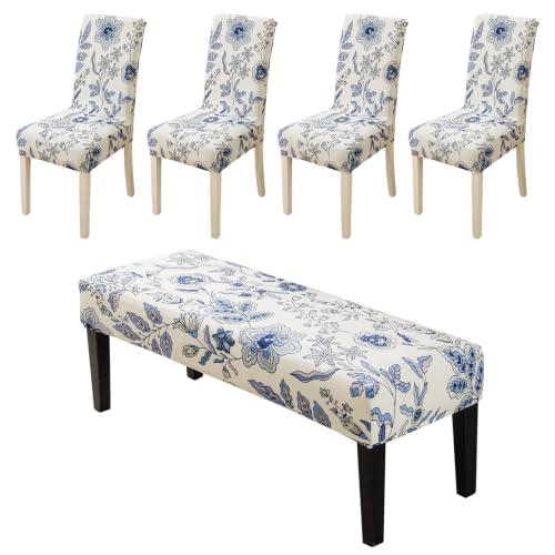 Dining Chair Covers Seat Covers for Chairs Set of 5 with Bench Chair Cover