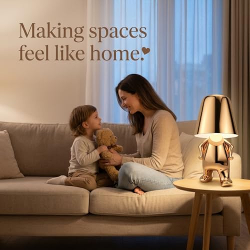 Image of Table Lamp 3-Color CCT (Warm + Natural + Cold White) Gold Metal Figurine LED Touch Dimmer USB-C Rechargeable Lamp for Living Room Bedroom