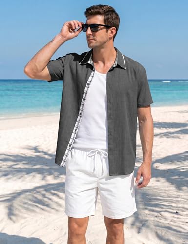 MAGNIVIT Mens Button Down Short Sleeve Shirt Men's Summer Casual Beach Shirts Business Wedding Shirts Top Dress for Men Darkgrey M — view 3