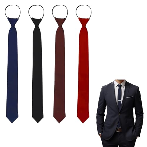 HUAEDNWKYI 4 Cravatta Uomo Elegante, Cravatte Preannodate Con Elastico, Fascetta Regolabile, Sicurezza, Matrimonio, Funerale Pre-legato con Cerniera per Uomo Business Casual
