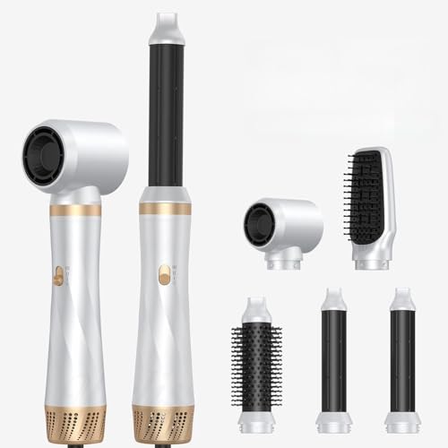 Hair Dryer Brush & 5 in 1 Hair Styler, Silver, 110 Volts, 1200 Watts, Ionic Technology, Fast Drying, Multi Styler for Straight, Wavy, Curly, and Coily Hair