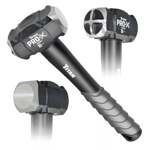 Image of Titan Pro-X 63013 3lb Drilling Hammer, Dual-Face Sledge with Cross-Pattern Face for Concentrated Power & Flat Face for Stake Driving, Overstrike Protection, 12 inch Fiberglass Handle with Textured Grip