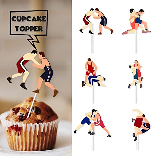 18Pcs Colorful Glitter Dessert Cupcake Topper Wrestling Theme Decor Supplies Boy Man Wrestler Happy Birthday Party Decorations #TOP1