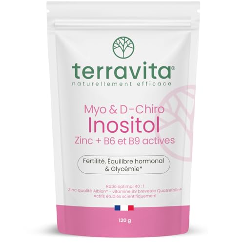 Myo-Inositol + D-Chiro-Inositol | Avec Zinc Bisglycinate, B6 et Acide Folique B9 Quatrefolic® | SOPK, Soutien Hormonal et Métabolique | Ratio Optimal 40:1 | 120 Grammes Poudre Goût Neutre | Terravita