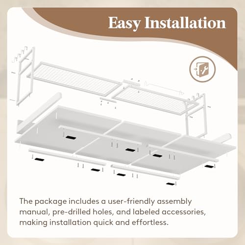 Image of Lifewit Washer Dryer Adjustable Countertop with Shelf, White, 54''x 27.5'' | Adjustable shelf, melamine top cover, edge rails and towel rack support up to 200 lb for laundry room storage
