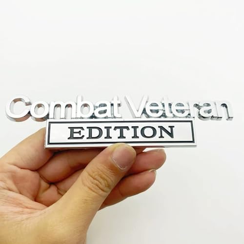 Image of Pair Set Combat Veteran Edition Emblem 3D Badge Raised Decals Exterior Truck Stickers Replacement for Universal Vehicle, SUV, Motorcycle, (Silver Black)