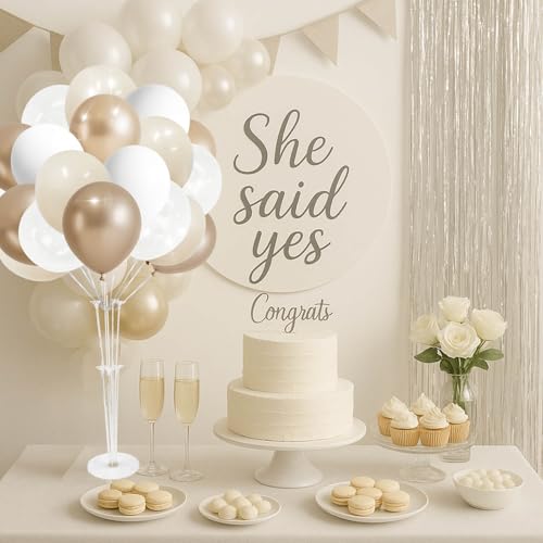 Image of Champagne Gold and Ivory White Balloons Engagement Party Decorations- 34Pcs 12in Metallic Champagne Gold, White, Ivory, Clear Latex Baloons for Bridal Showers Wedding Birthday Party Supplies