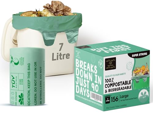 Haya Home 6L to 7L Eco Green 156 Compostable Biodegradable Food Waste Bin Bags Extra Thick Strong & Leak Proof Caddy liners 100% Corn Starch Plastic free Fully Compliant With EN 14323 & AS 4736