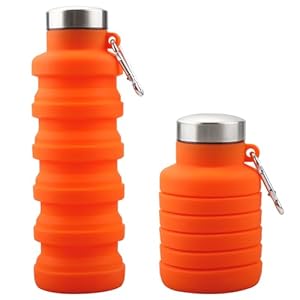 Silicone Water Bottle,Collapsible Portable Travel Bottle,Leakproof Sports Bottles Outdoor Accessories for Hiking Camping Running(Orange)