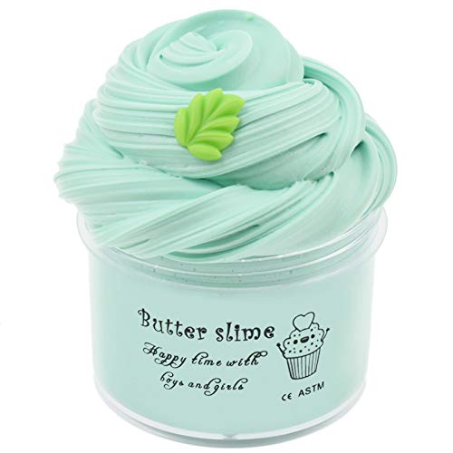Tonlead Mint Green Butter Slime Scented with Leaf, 200ML Floam Slime Non Sticky Birthday Cake Premade Slime DIY Mud Stress Relief for Boy Girl (Mint Green)