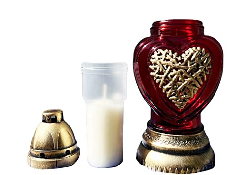 Cemetery Memorial Candle 2Pack - Gravesite Remembrance Decoration - Unique Traditional Decorative Red Glass Candle With Thorn Heart (H:10Inch X 4.5Inch) 2Pack #TOP5