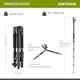 Mantona DSLM Travel Evolution 224 – lekki, uniwersalny statyw podróżny z pełnym wyposażeniem, panoramiczna głowica kulowa 360°, kompatybilny z Arca-Swiss, aluminium, zapięcia Fliplock (Travel Evolution 2252-RA)