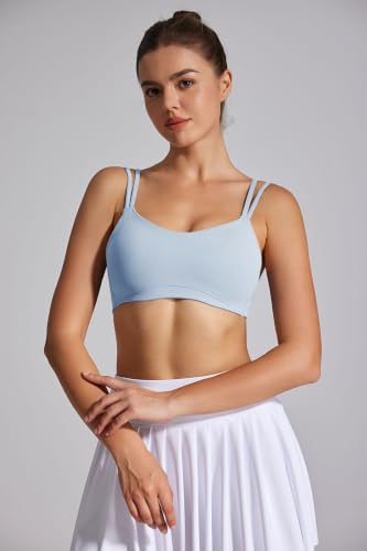 Image of Yoga Sports Workout Bras for Women Seamless Molded Cup Spaghetti Double Strap Bra Wirefree Scoop Neck Tank Top Bras